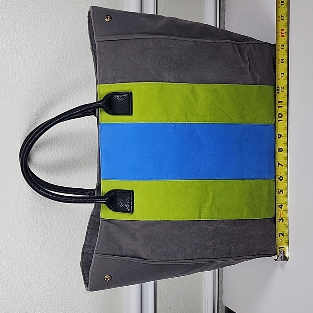 Lulu Dharma Velvet Stripe Grey Green And Blue Large Tote Bag